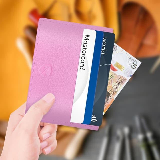 Detalle de ALLEN & MATE 100% Leather Minimalist Wallet – Slim RFID-Blocking Card Holder (Soft Pink)