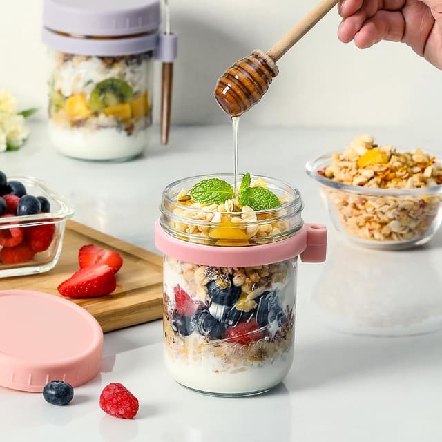 Thumbnail 6 de 16 oz Mason Overnight Oats Jars with Lids and Spoons 🥣