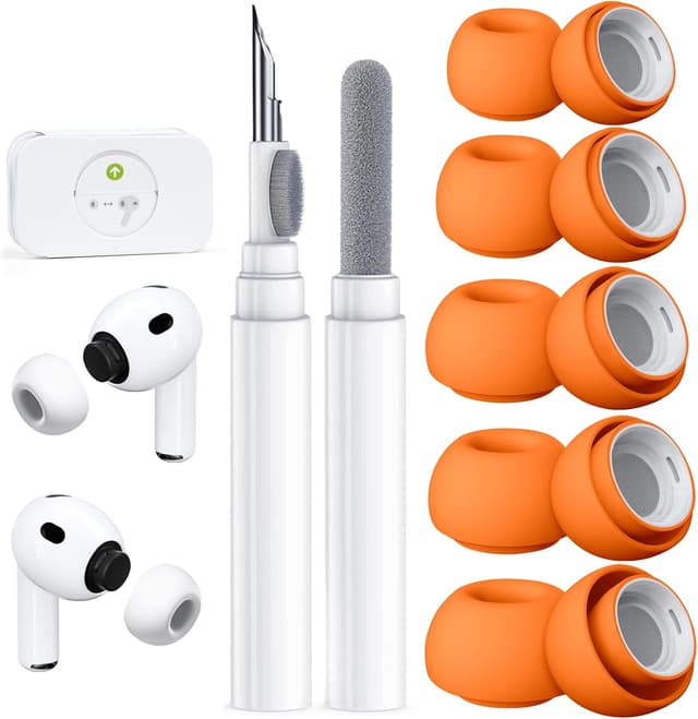 Detalle de 5 Pairs Replacement Ear Tips for AirPods Pro 3 (2025) with Dust Guard Screen + Cleaning Pen (XXS/XS/S/M/L) - White