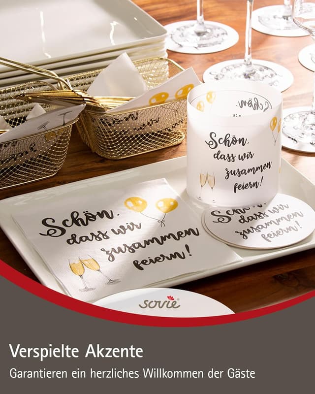 Thumbnail 2 de Sovie Einmalservietten Sekt 100 Stück 33 x 33 cm 🎉