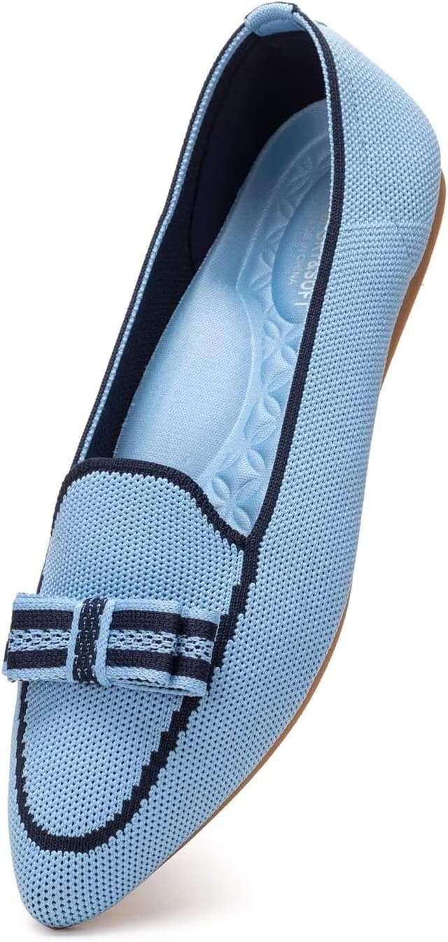 Detalle de Frank Mully Loafer Flats für Damen – waschbare Strickstoff-Flats im Ballettstil mit Schleifen