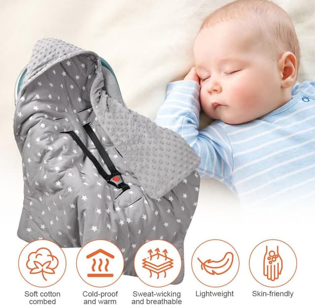 Detalle de Aolso Baby Coperta trapuntata 2 pezzi in cotone, bifacciale con cappuccio per ovetto/ marsupio