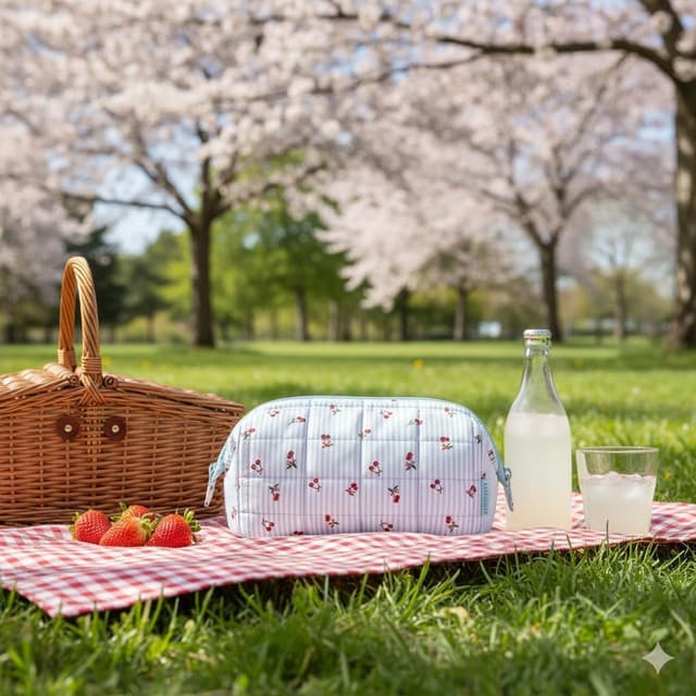Detalle 2 de BAGSMART Makeup Bag Travel Cosmetic Bag (Cherry Print) – Wide-Open Puffy Organiser with Large Capacity