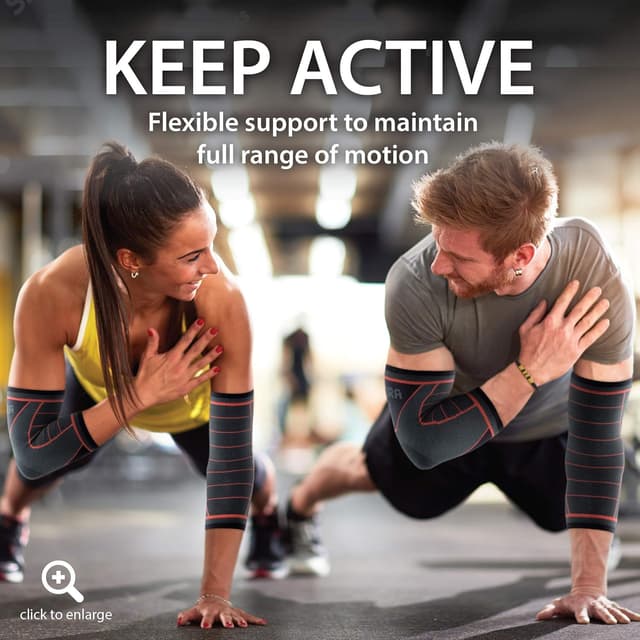 Detalle de Rymora Elbow Support Arm Compression Sleeves (Pair) – Large for Tennis/Golfers Elbow, Tendonitis & Joint Pain