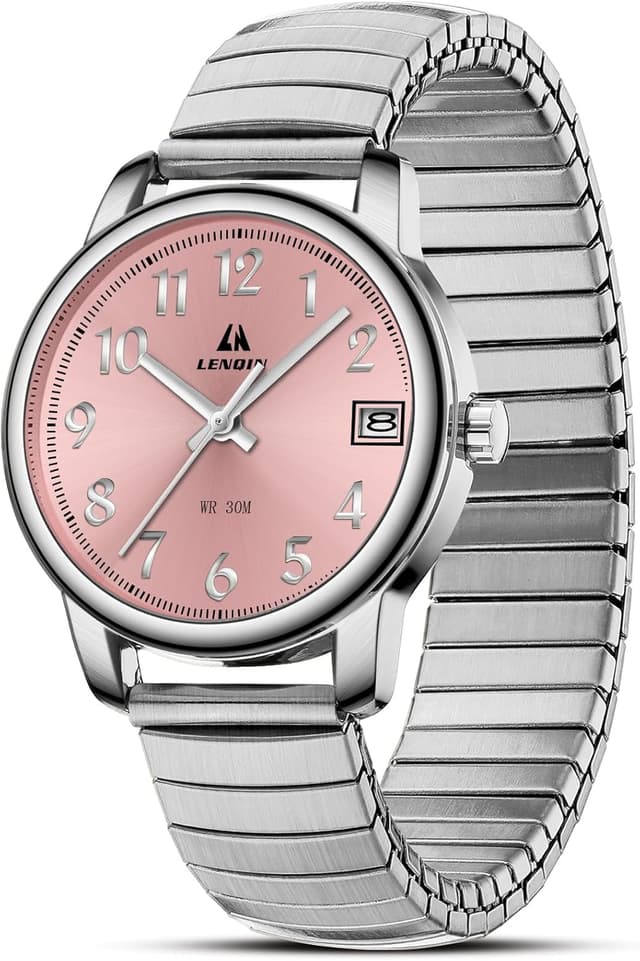 Detalle de LN LENQIN orologio da donna analogico al quarzo in acciaio con cinturino espandibile (impermeabile 3 ATM)