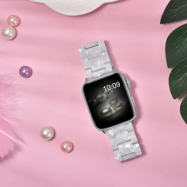 Thumbnail 6 de V.R.HOPE Modernes Harz-Armband für Apple Watch (44/45/46/49 mm) – Perlenweiß/Silber