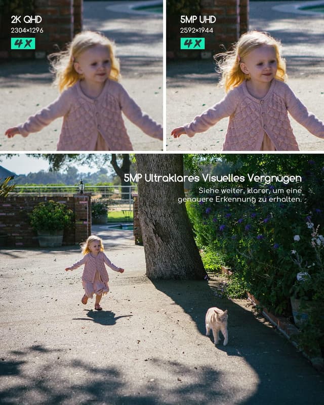 Detalle 2 de COOAU 5MP Akku-Überwachungskamera außen (WLAN, IP) mit PIR-Personenerkennung