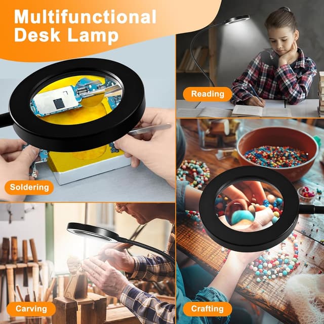 Thumbnail 6 de 20X/10X Dual-lens Magnifying Glass with Light and Timer (2 in 1) – 3 colour modes desk lamp for close-up craft work