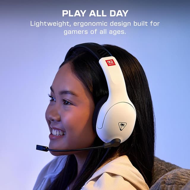 Detalle de Turtle Beach Airlite Fit Wired Gaming-Headset (schwarz/weiß) – offiziell lizenziert für Nintendo Switch 2, Switch und OLED