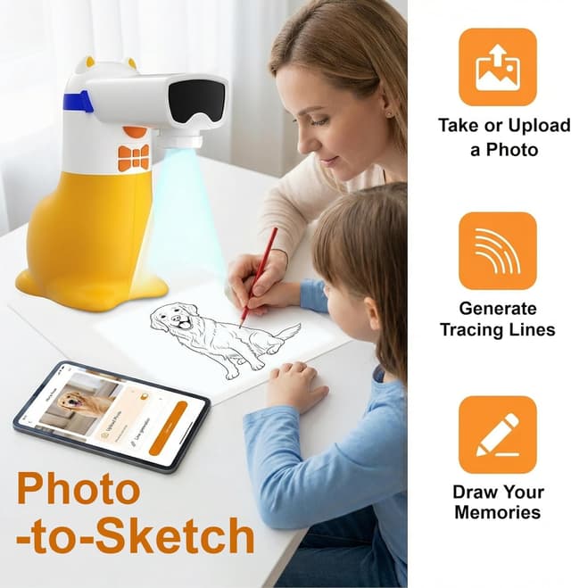 Detalle de Yoturetoys KI Zeichenprojektor für Kinder – smarte Malmaschine mit Foto-zu-Skizze & Sprachausgabe (Mint)