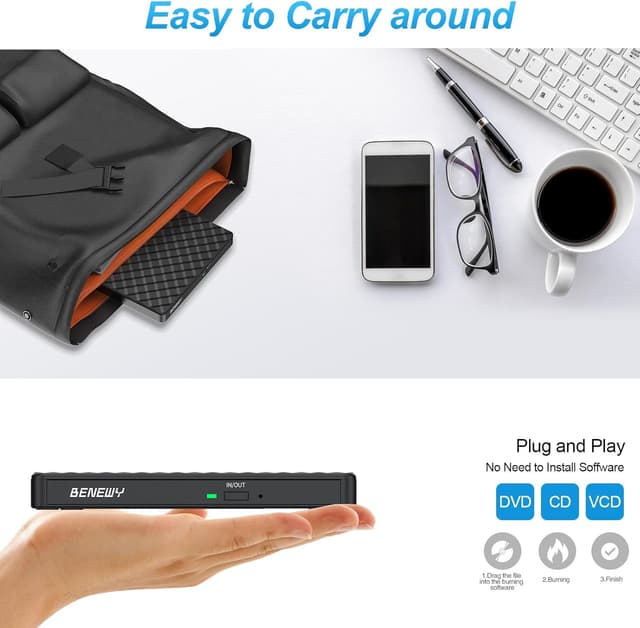 Thumbnail 6 de External USB 3.0 & Type-C Portable CD/DVD Drive (USB + Type-C), Slim DVD/CD Burner for Windows, Mac and Linux