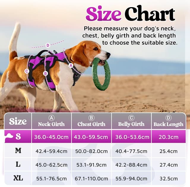 Detalle 2 de rabbitgoo Escape-Proof Dog Harness (Small, with Handle) – Adjustable, Reflective Vest-Style, Purple (S)