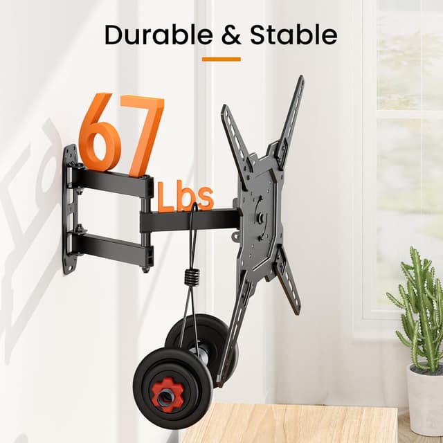 Detalle de H&C Full Motion TV Wall Mount (23–55") for Flat & Curved TVs, VESA up to 400x400, Swivel Tilt with Cable Storage