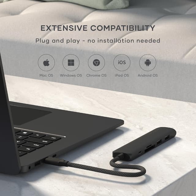 Detalle 2 de Satechi 6-in-1 USB-C Hub Slim Plus Multiport Adaptor with HDMI 4K@60Hz and 100W USB-C PD Charging (Black)