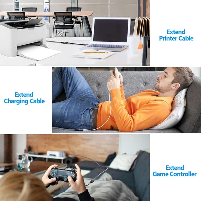 Detalle 2 de ANMIEL USB-Verlängerungskabel USB 2.0 (Nylon geflochten) – 2x 2 m Typ A Stecker auf A Buchse, grau