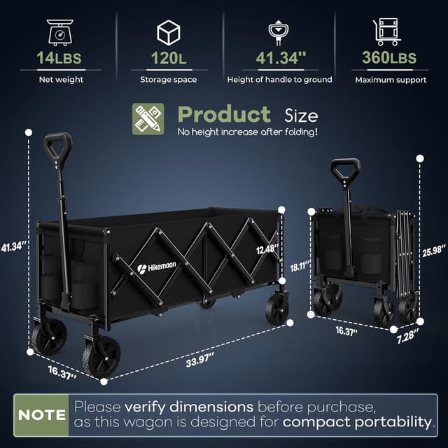 Detalle 2 de Hikemoon 34" Extra Long Collapsible Wagon 360lbs