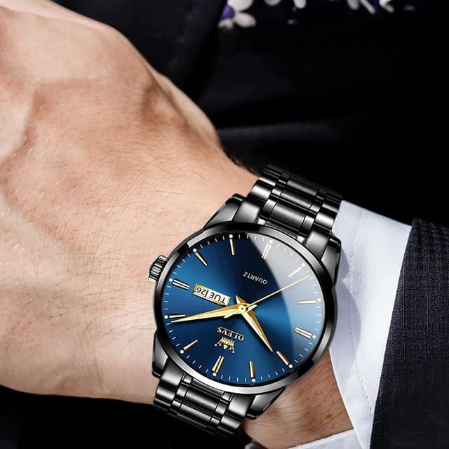 Detalle 2 de OLEVS Skeleton-Quarzuhr im Rennwagenrad-Look – wasserdicht, leuchtende Zeiger für Alltag & Business