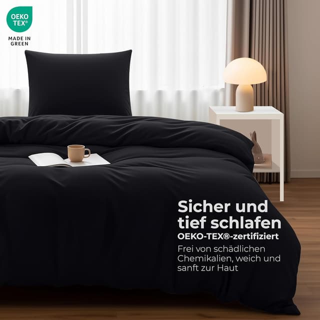 Detalle 2 de Utopia Bedding Bettwäsche-Set 135x200 (Mikrofaser) mit Kissenbezug 80x80 – Schwarz