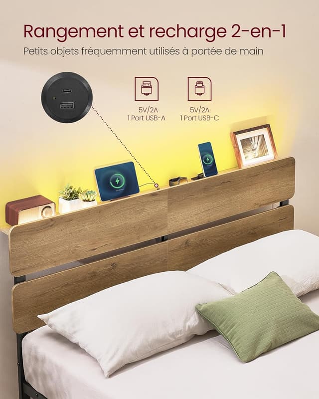 Thumbnail 3 de VASAGLE Cadre de lit 140 x 190 avec sommier métal RMB103K01