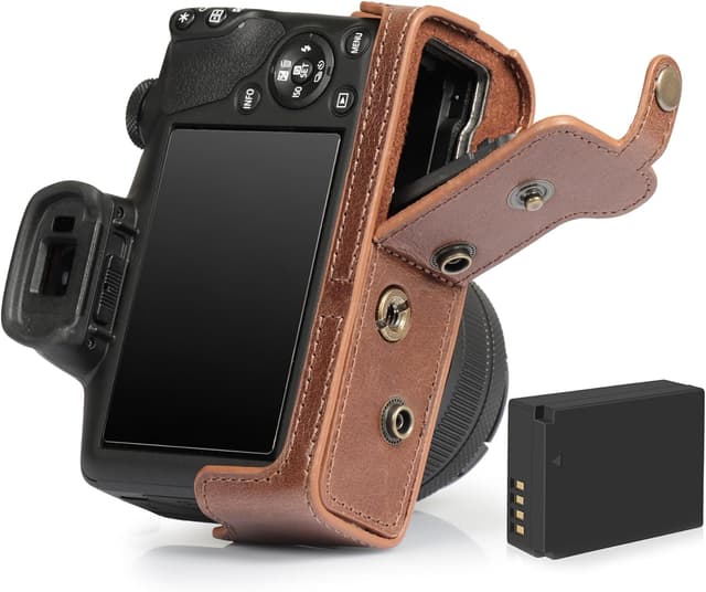 Detalle 2 de MegaGear Ledertasche für Canon EOS R100 (18–45 mm) in Braun – passgenauer Schutz für die Digitalkamera