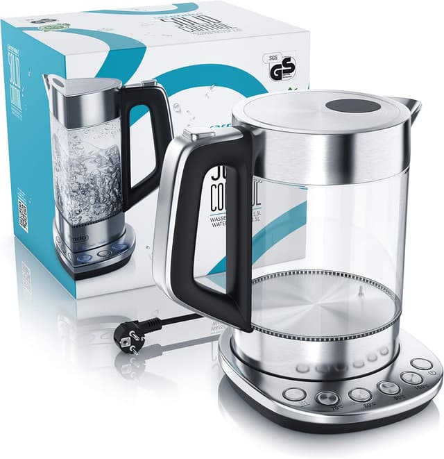 Detalle de Arendo Glas-Wasserkocher mit Temperatureinstellung und Warmhaltefunktion (1,5 l, 2200 W)