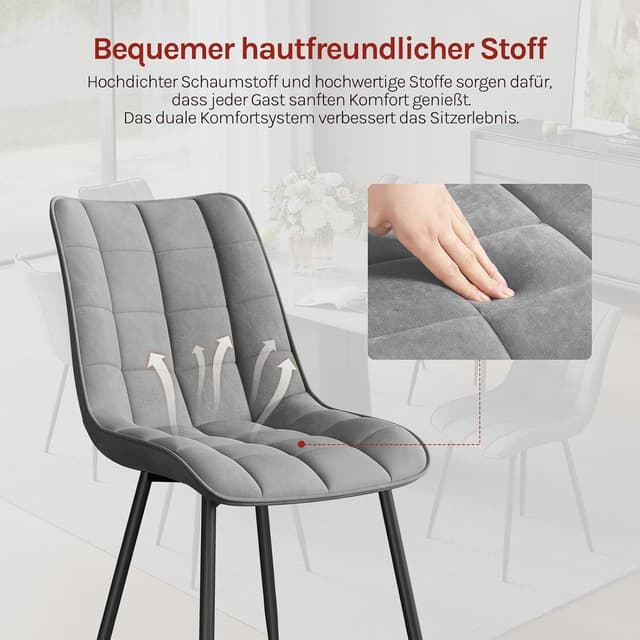 Detalle de WOLTU Esszimmerstühle im 2er-Set mit Samtbezug, Metallbeinen und Rückenlehne (hellgrau)