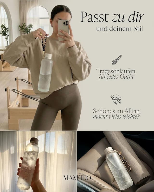 Detalle de MAMEIDO Trinkflasche mit Zeitmarkierung, 1 l – auslaufsicher & BPA-frei für Sport, Gym, Büro (Ivory Beige)