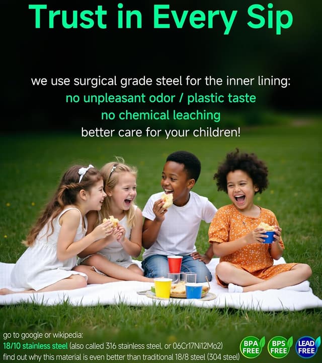 Detalle de MYFOREST 400ml Insulated Kids Water Bottle (14oz) with soft sipper, insulated liner and name spot