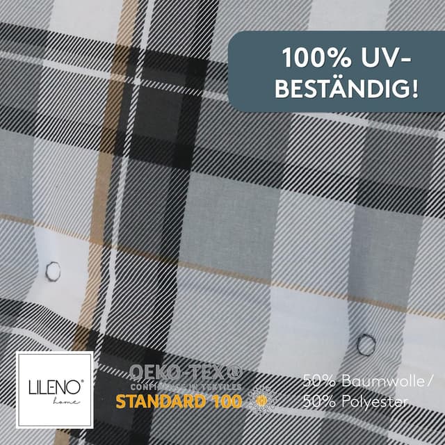 Detalle de LILENO HOME Gartenstuhl Auflagen im 2er-Set für Hochlehner (Karo Grau) – Sitzkissen mit UV-Schutz
