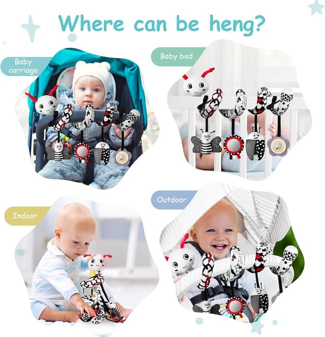 Detalle 2 de Vicloon Activity-Spirale Spielzeug (Käfer) für Kinderbett, Wiege & Babyschale – Reise-Aktivität ab 0+ Monaten