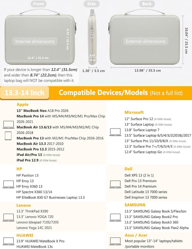 Detalle 2 de HYZUO Hartschalen-Laptophülle 13,3–14 Zoll für MacBook Pro/Air & weitere 13"-Geräte, Beige