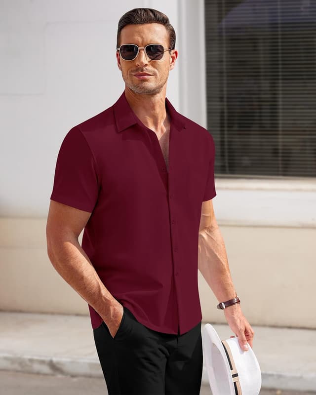 Detalle de J.VER Hemd Herren Kurzarm Button Down Regular Fit – Tencel/Elasthan Stretch für Sommer & Business Casual