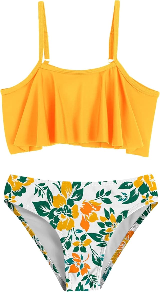 Detalle de Set bikini 2 pezzi Arshiner per bambine (5–14 anni) con top tankini e slip con volant