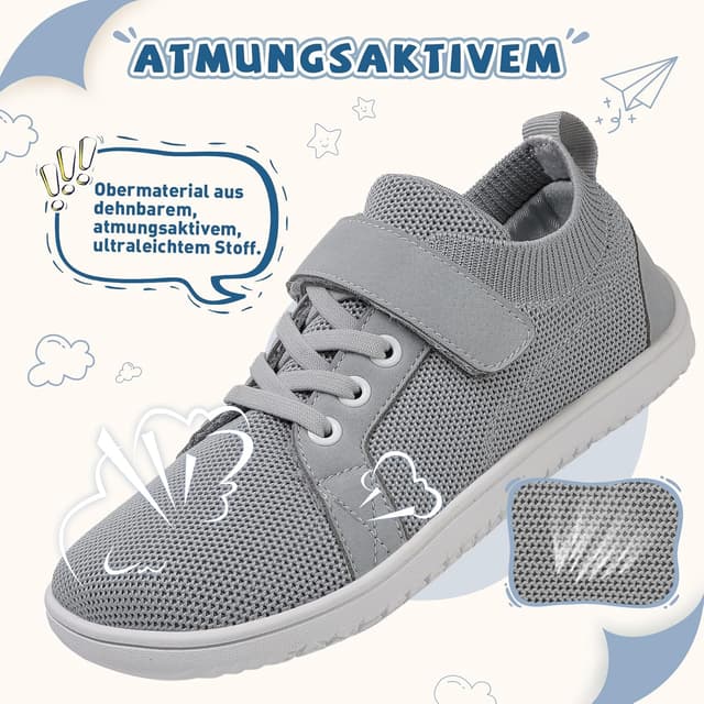 Detalle de TIAROOTT Kinder Barfußschuhe mit breiter Zehenbox und Klettverschluss – minimalistische Sneaker für Alltag, Fitness & Trail