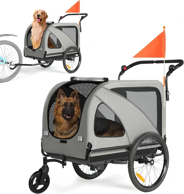 Detalle de Fiximaster 2-in-1 XXL Fahrradanhänger für Hunde (klappbar, Dachöffnung, reflektierend)