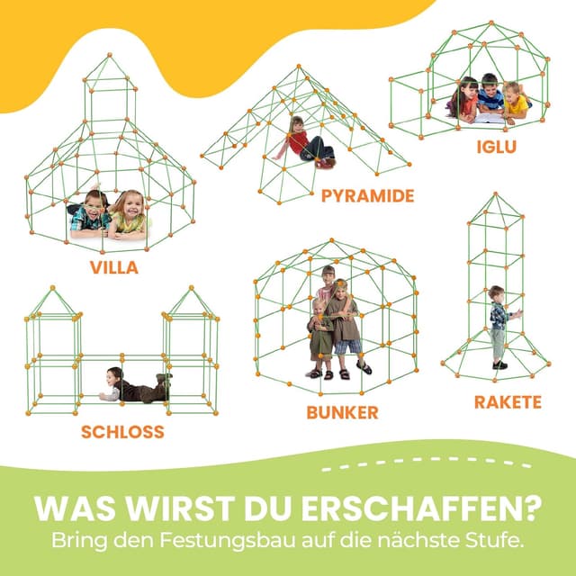 Detalle de Tiny Land DIY Höhle Kinder Konstruktionsspielzeug Outdoor (130-teilig) – 5+ Jahre, zum Höhle-Bauen drinnen & draußen