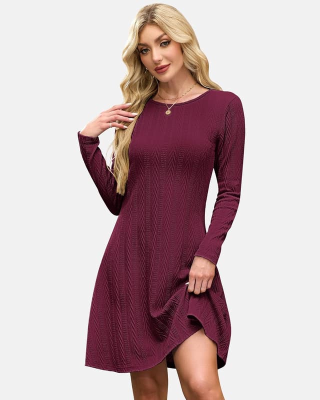 Detalle de AUSELILY Damen Strickkleid Herbst – leichtes Langarm-Kleid mit Rundhalsausschnitt