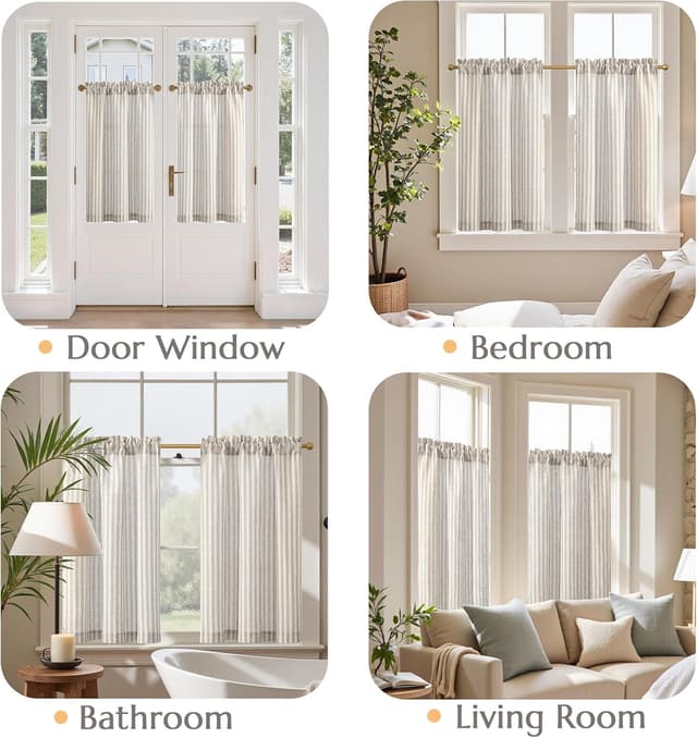 Thumbnail 3 de jinchan Striped Linen Kitchen Curtains 36" tier set 🪟