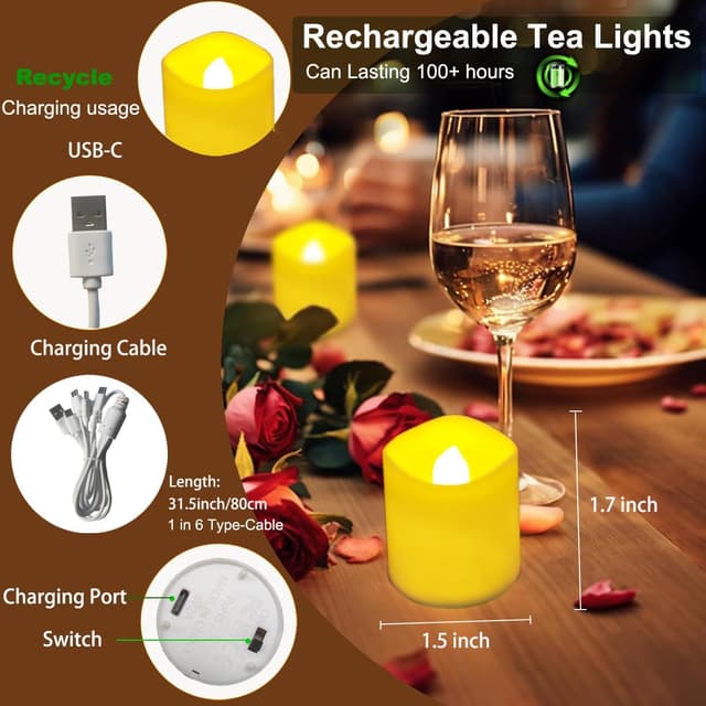 Detalle 2 de Jialine rechargeable LED tea lights 6 pack