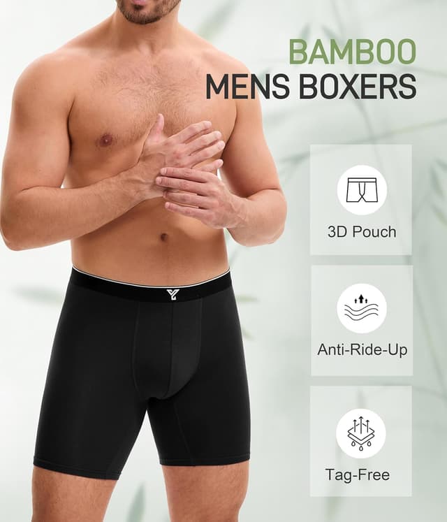 Detalle 2 de YESWEL men’s bamboo boxers (longer leg) – anti-chafe trunks, 5-pack (M–3XL)