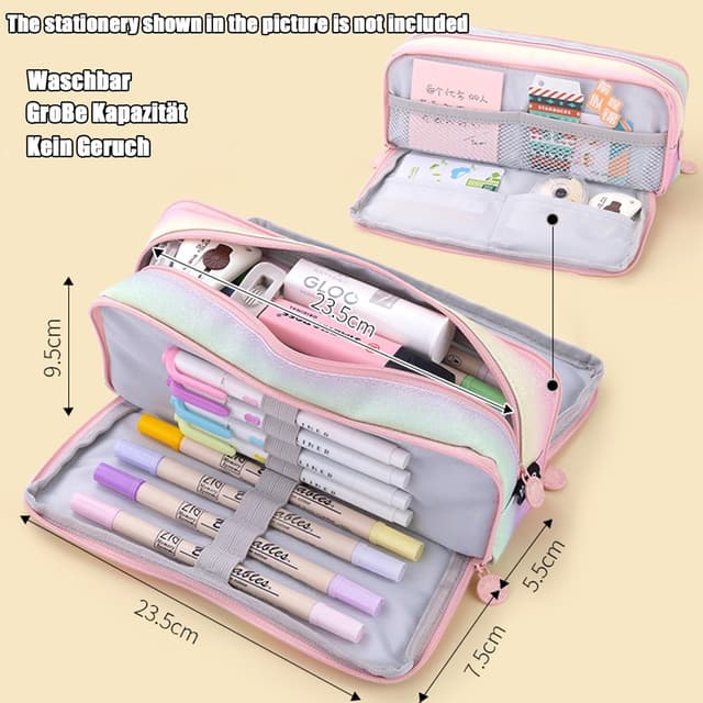 Detalle de X SIM FITNESSX Federmäppchen „3 Fach“ – großes Pencil Case mit Doppelöffnung für Schule & Büro