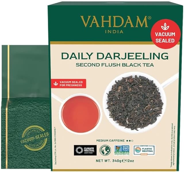 Detalle de VAHDAM Té Negro Darjeeling Himalaya ☕ 340g +170 Tazas