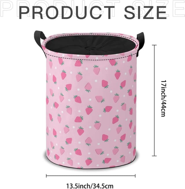 Detalle 2 de ENSFTF Drawstring Laundry Basket (Pink Strawberry Pattern) – Spacious, Dustproof & Easy to Clean