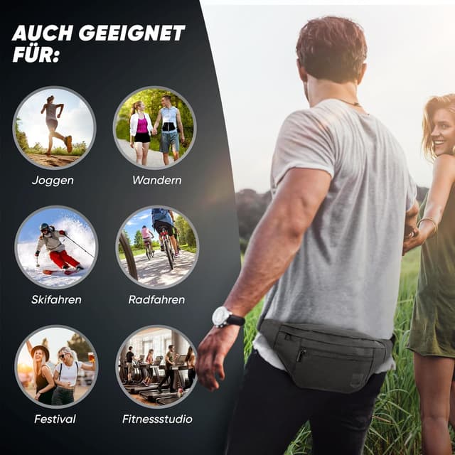 Thumbnail 6 de RUVO® Bauchtasche für Herren und Damen – wasserabweisende Hüfttasche mit 4 Reißverschluss-Fächern