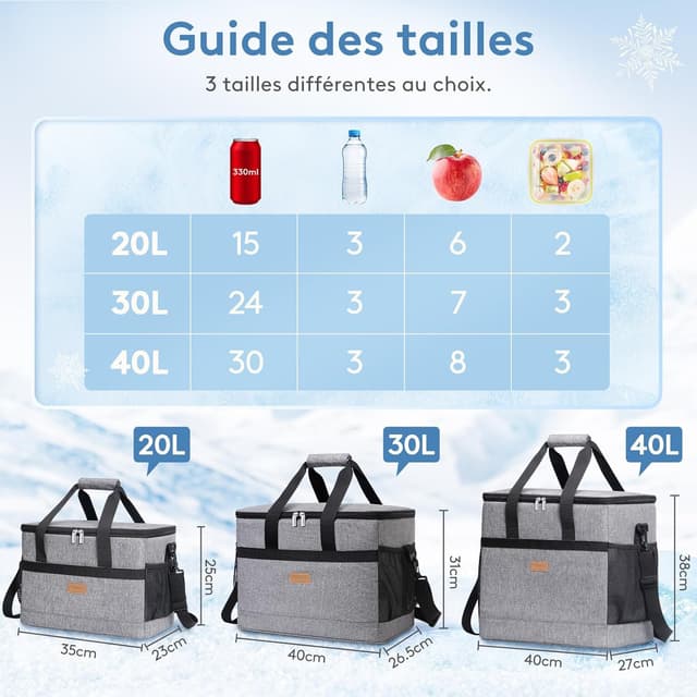 Detalle 2 de Lifewit Sac Isotherme 30L (grand format) en gris – glacière souple portable pour pique-nique, plage et camping