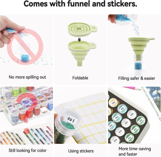 Thumbnail 4 de ARTDOT Diamond Painting Zubehör Boxen (192 Stück) – 5D Diamant Painting Aufbewahrungsboxen mit Koffer, Trichter & Stickern