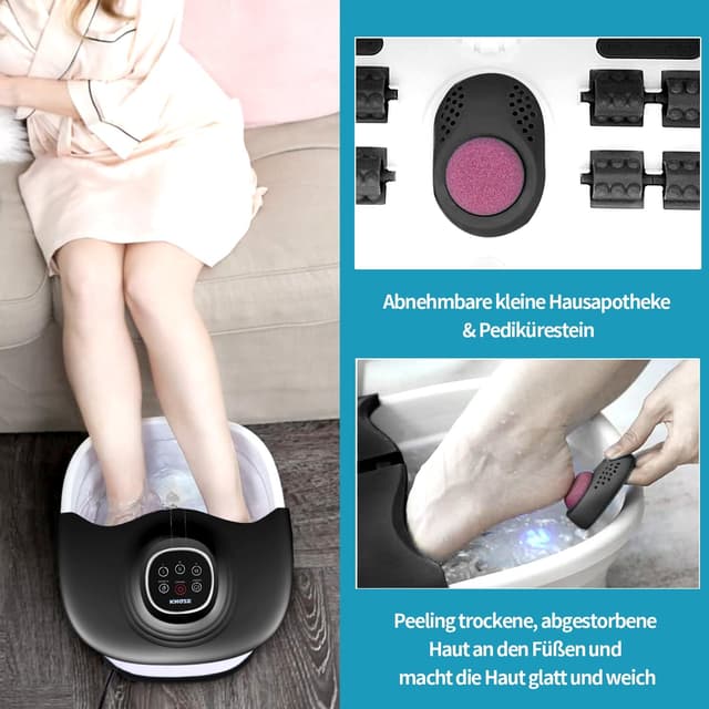 Detalle de Fußsprudelbad mit Massage & Heizfunktion (16 Shiatsu-Rollen) – faltbares Fußmassagegerät mit Fernbedienung und Timer