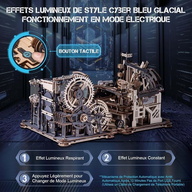 Detalle 2 de ROBOTIME LGC01+LGA01+LG01 3-en-1 Circuits de Billes en bois LED – maquette puzzle 3D à construire (LGX02)