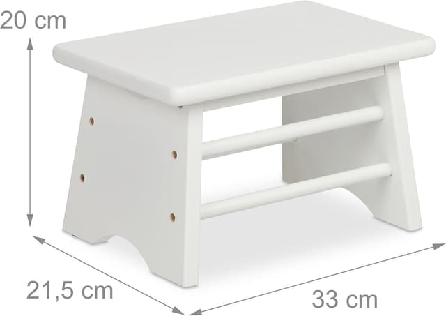 Detalle de Relaxdays sgabello poggiapiedi in bambù fino a 100 kg, bianco (20 x 33 x 21,5 cm)