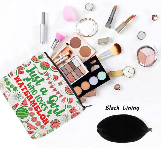 Detalle de LEVLO Funny Watermelon Cosmetic Bag – cotton canvas zip pouch for watermelon lovers